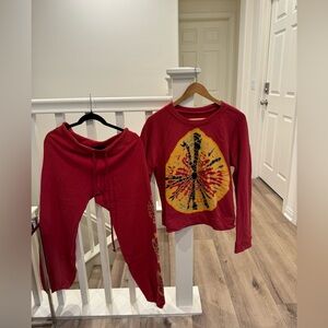 Raquel Allegra Red Tie-Dye Track Pants & Sweatshirt Set